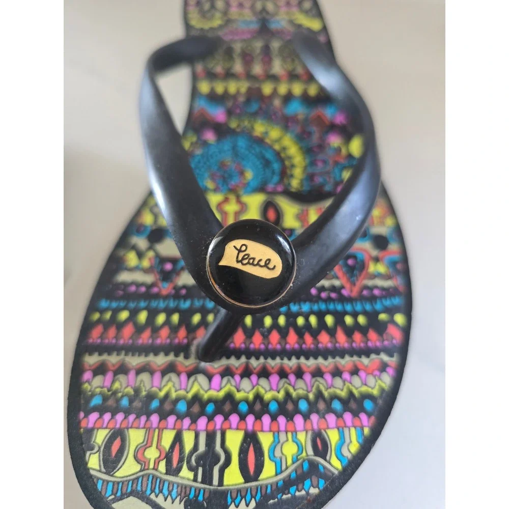 Sakroots Womens 7 Mandala Print Platform Wedge Flip Flops Sandals Peace
